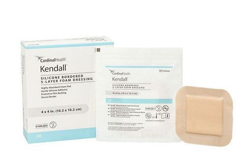 Cardinal Health Kendall Silicone Bordered 5-Layer Foam Dressing, 4" x 4" - Homeline Medical