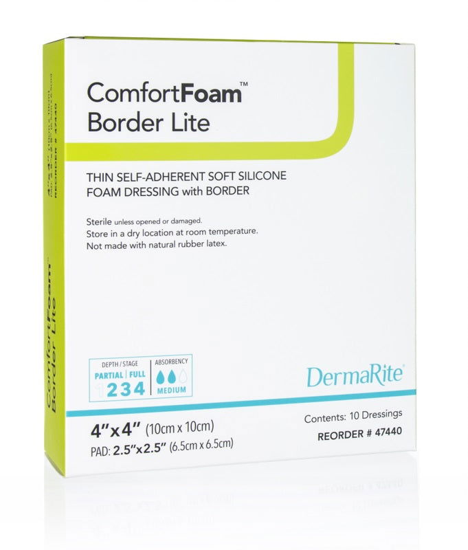 ComfortFoam Silicone Foam Border Lite Dressing, 4" x 4" - Homeline Medical