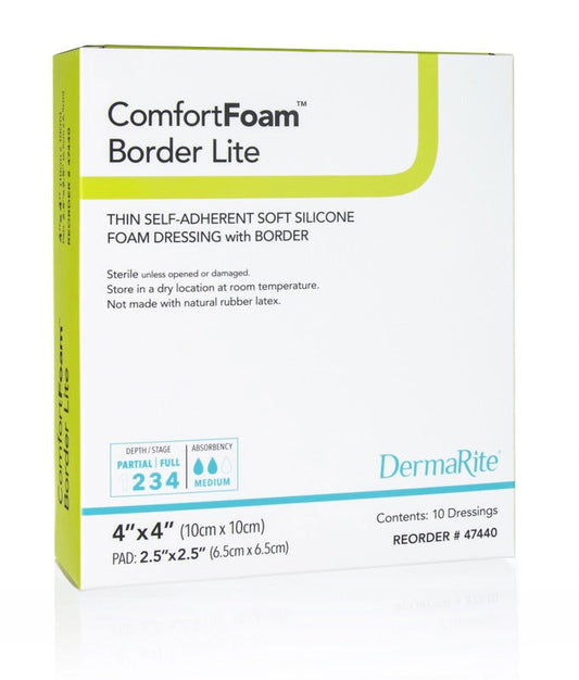 ComfortFoam Silicone Foam Border Lite Dressing, 4" x 4" - Homeline Medical