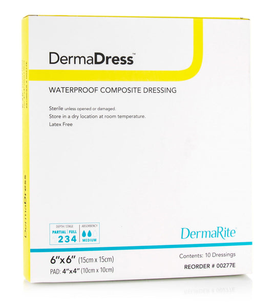 DermaDress Waterproof Composite Dressing, 6" x 6" - Homeline Medical