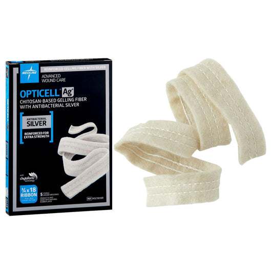 Opticell Ag+ Silver Antibacterial Gelling Fiber Wound Dressing, Reinforced, 0.75" x 18" - Homeline Medical