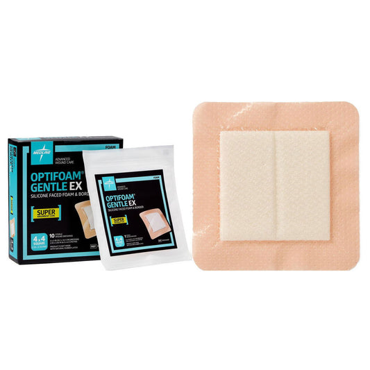 Optifoam Gentle EX Silicone-Faced Foam Dressing with Border, 4" x 4" - Homeline Medical