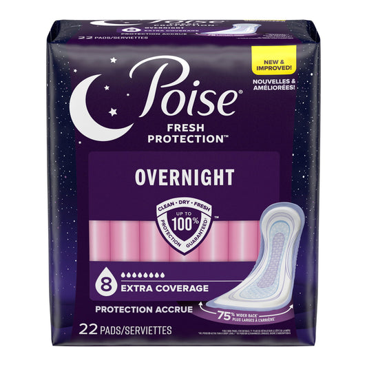 Poise Overnight Incontinence Pads, Ultimate Absorbency, Extra Coverage, 15.94" Long - Homeline Medical