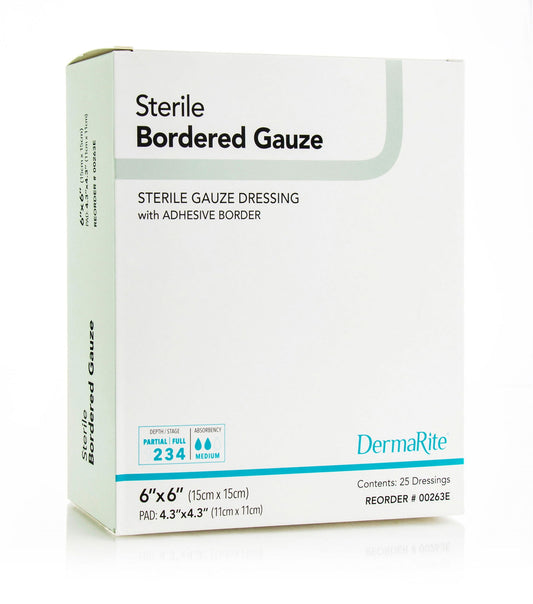 Sterile Border Gauze with Adhesive Border, 6" x 6" - Homeline Medical